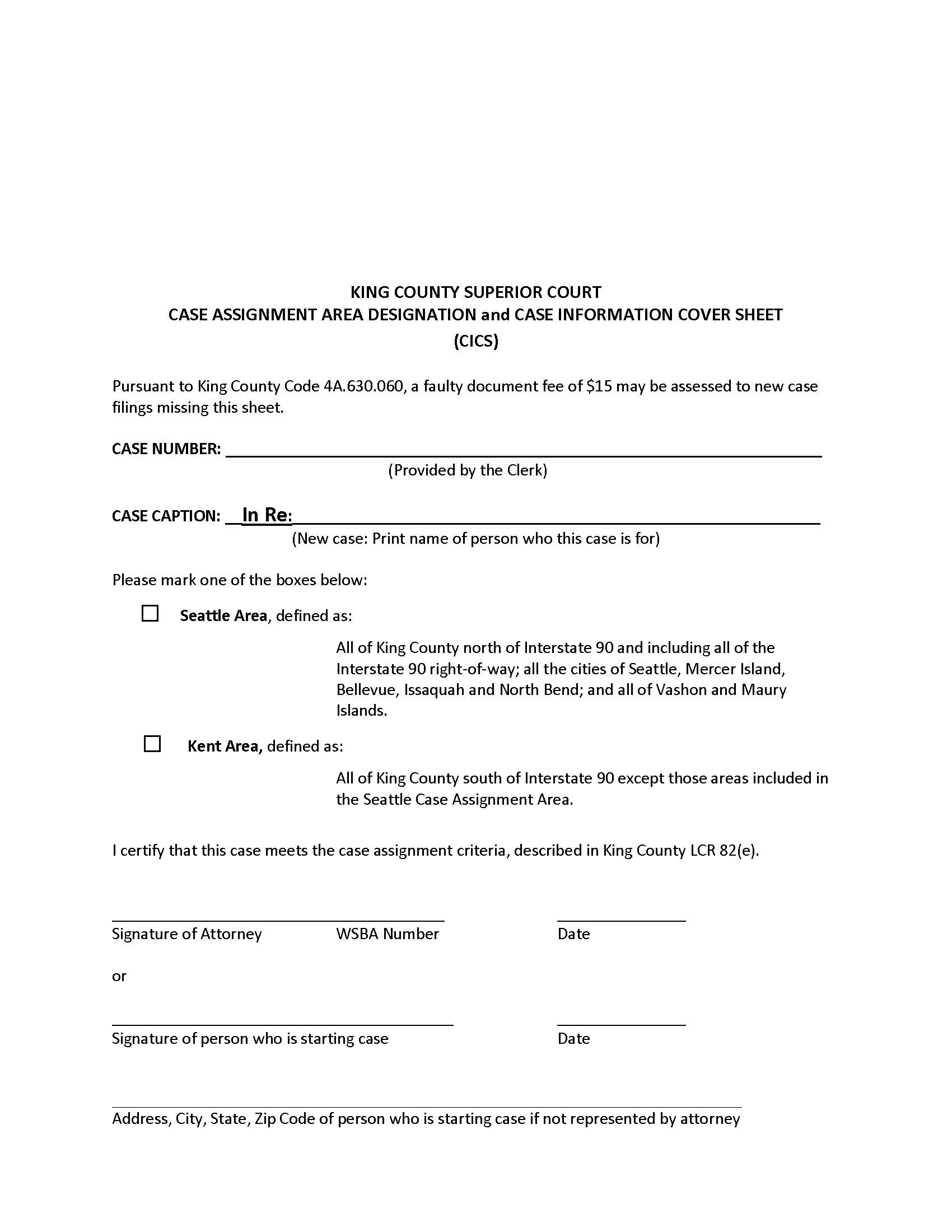 Case Assignment Area Designation And Case Information Cover Sheet Probate | Pdf Fpdf Docx | Washington