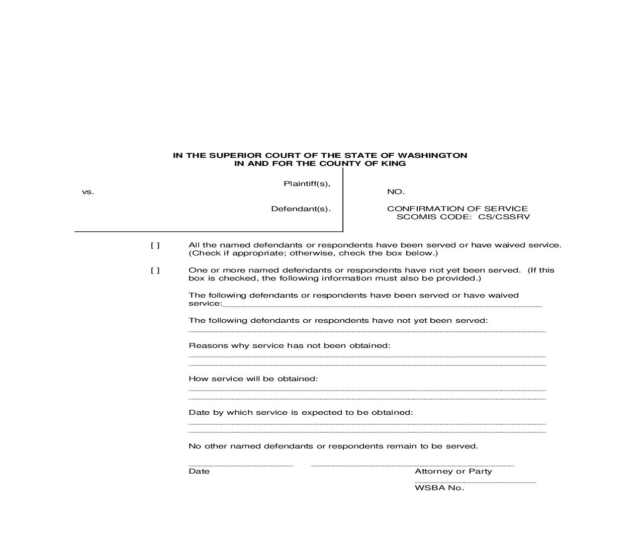 Confirmation Of Service | Pdf Fpdf Doc Docx | Washington