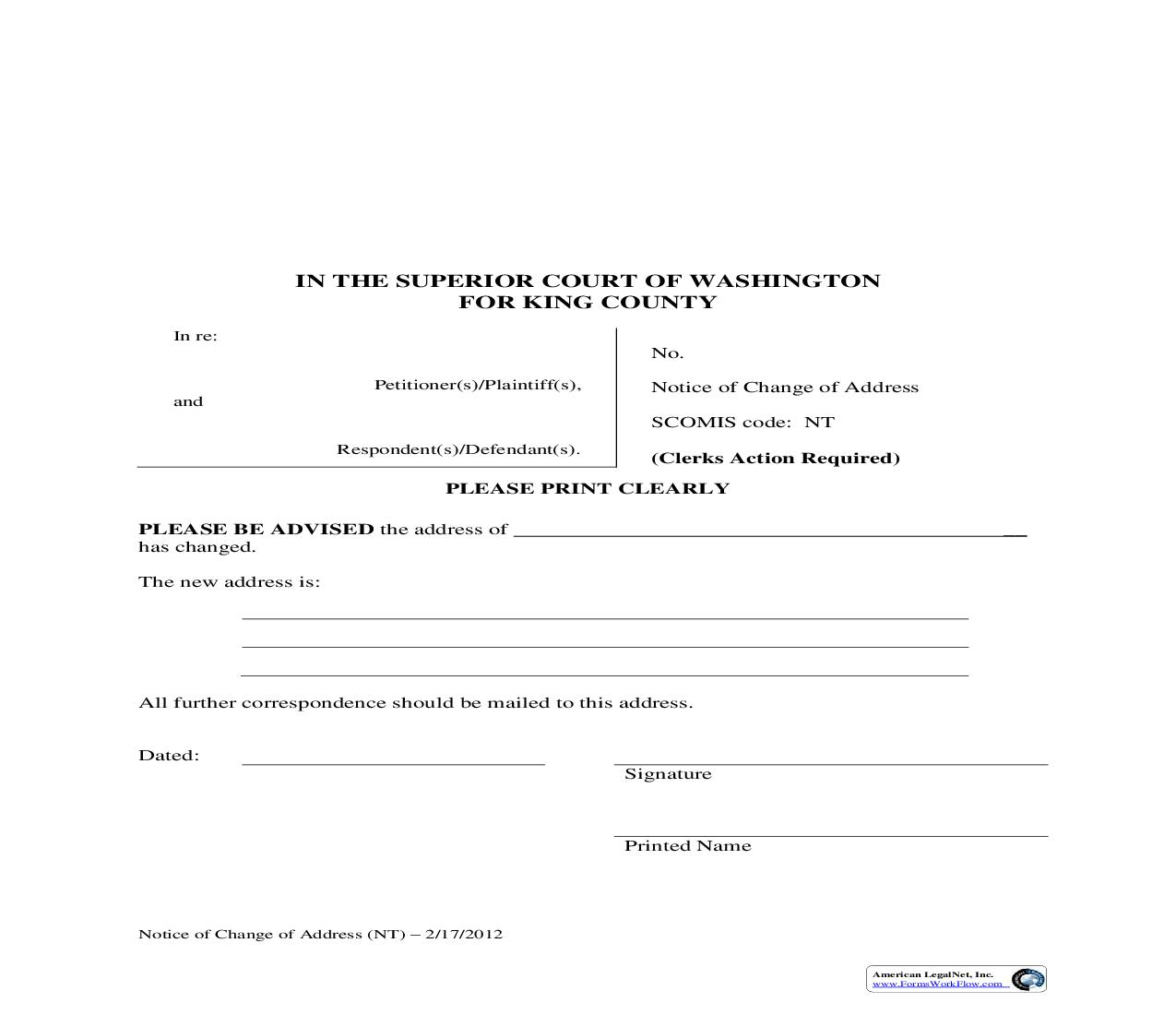 Notice Of Change Of Address | Pdf Fpdf Doc Docx | Washington