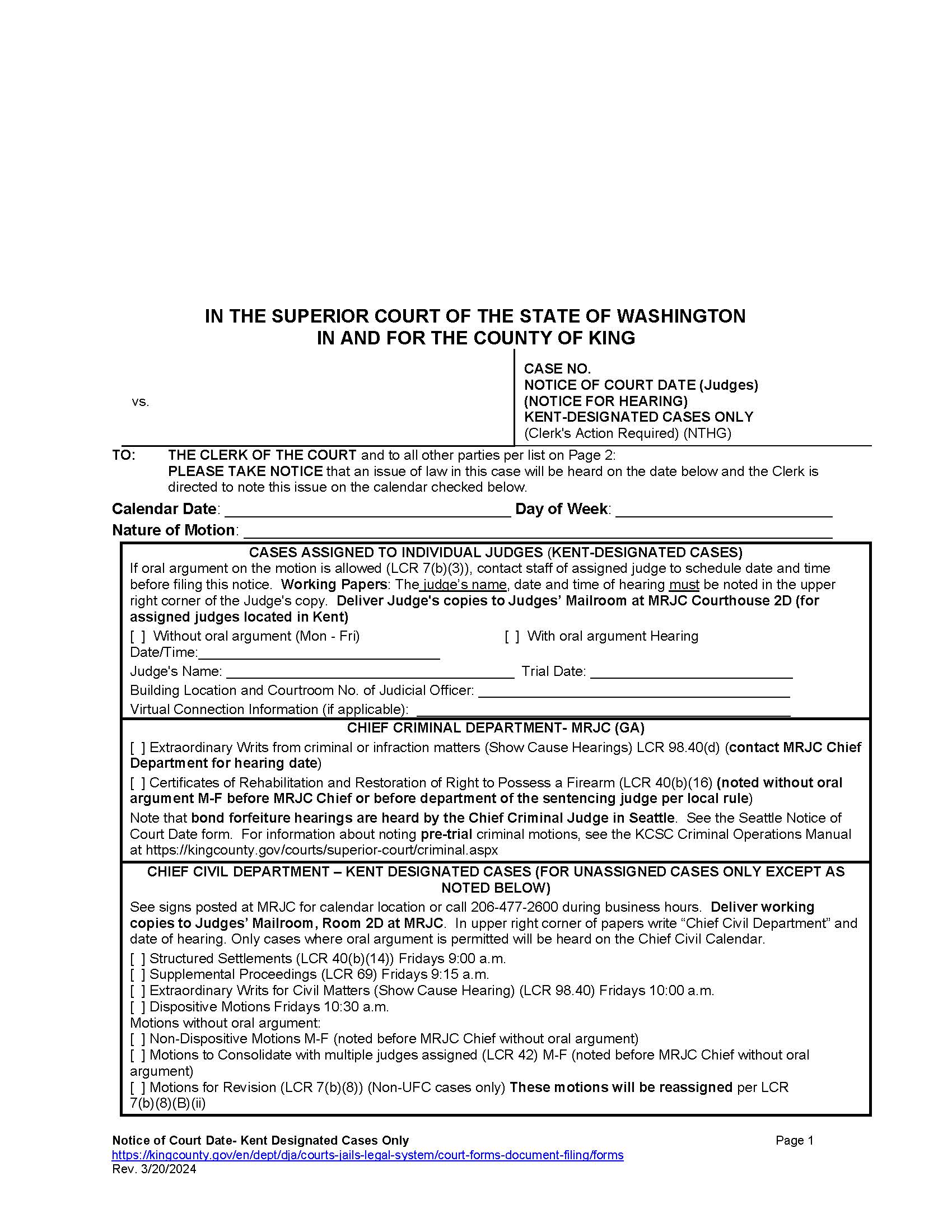 Notice Of Court Date (Judges)-Kent | Pdf Fpdf Docx | Washington