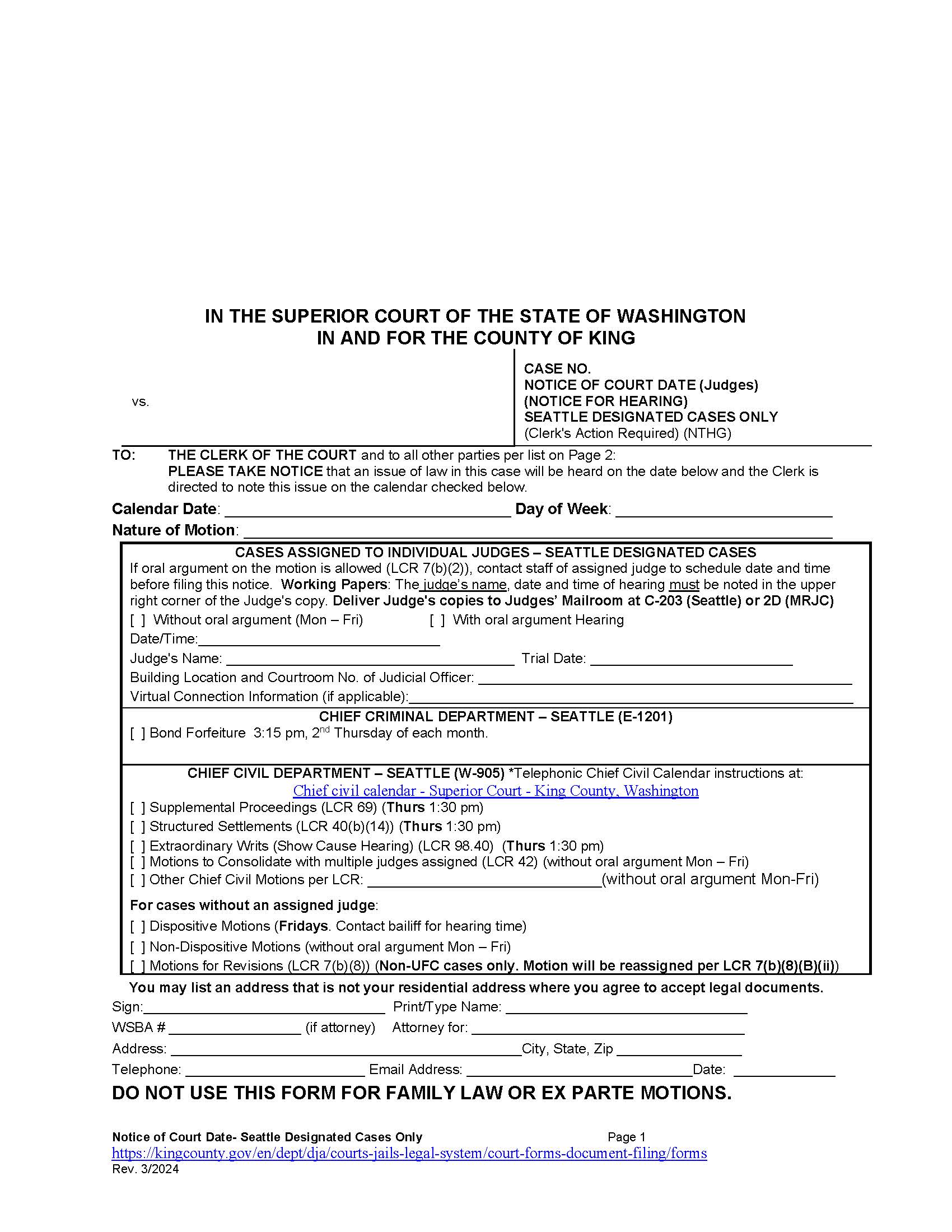 Notice Of Court Date Seattle Courthouse Only | Pdf Fpdf Doc Docx | Washington