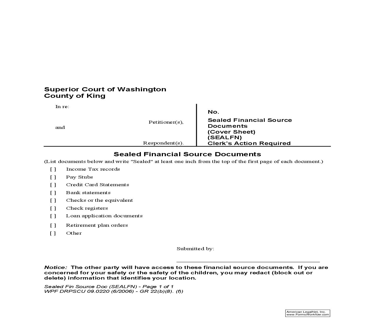 Sealed Financial Source Documents | Pdf Fpdf Doc Docx | Washington