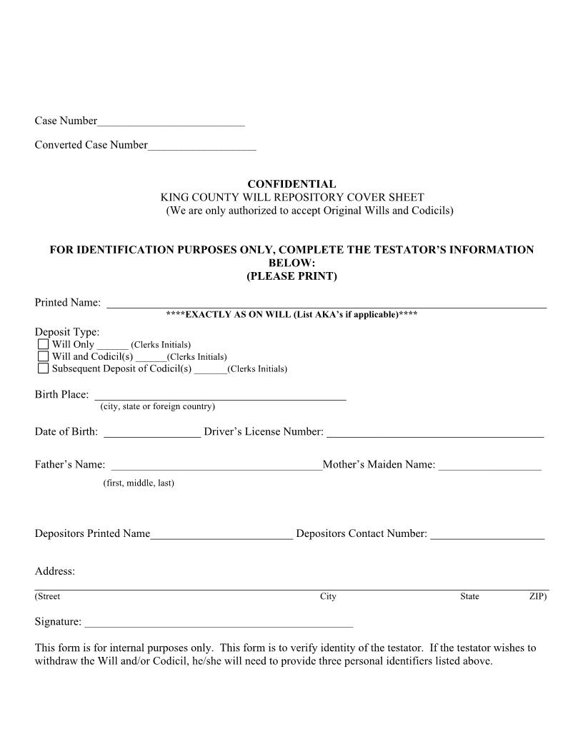 Will Repository Cover Sheet | Pdf Fpdf Doc Docx | Washington