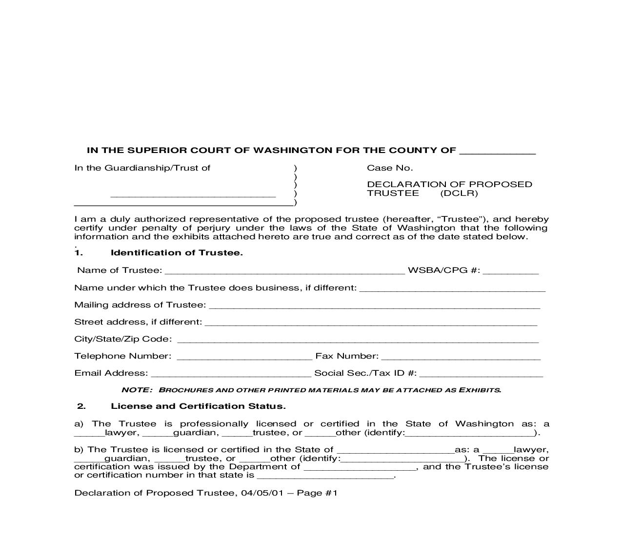 Declaration Of Proposed Trustee | Pdf Fpdf Doc Docx | Washington