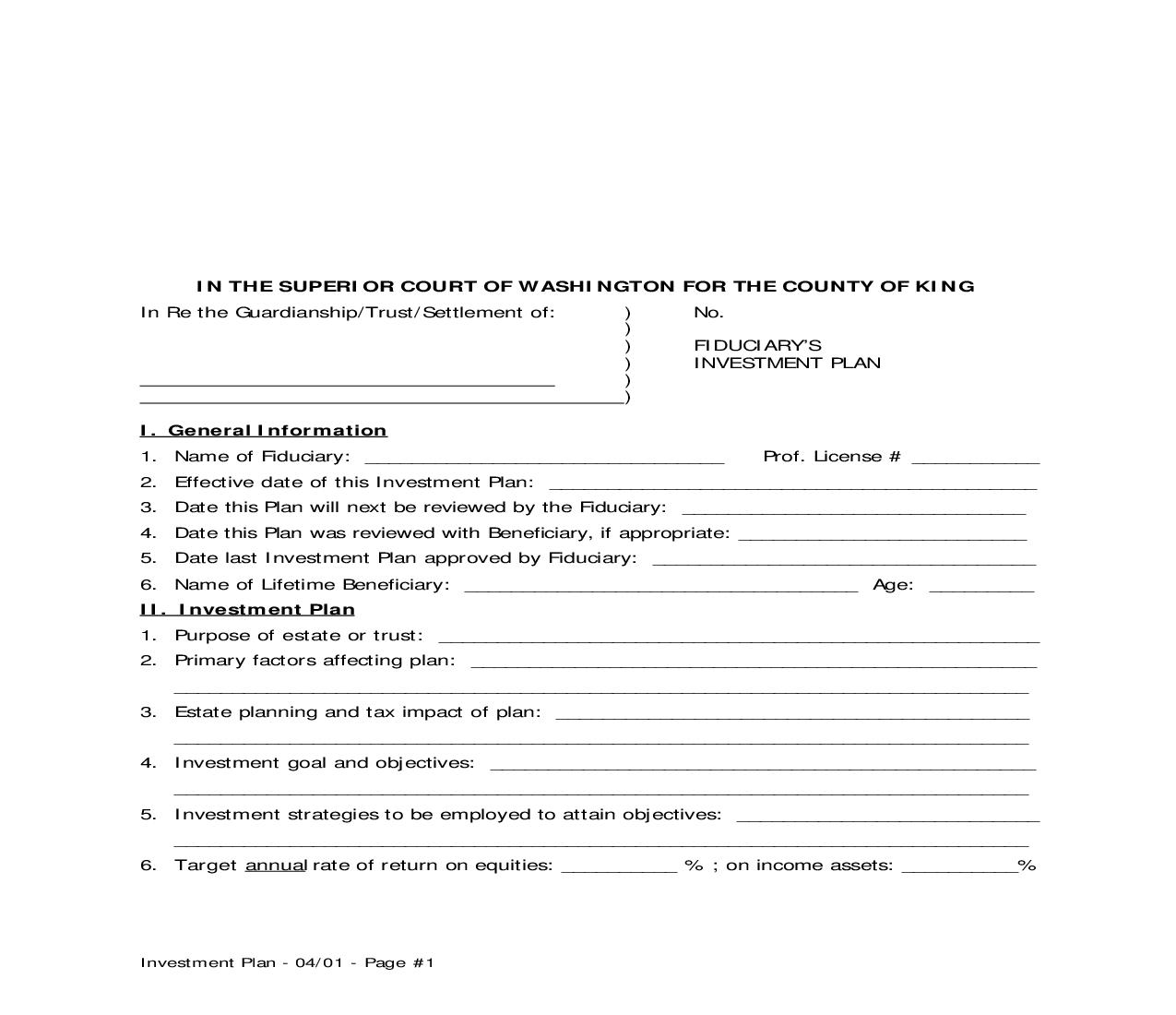 Fiduciarys Investment Plan | Pdf Fpdf Doc Docx | Washington