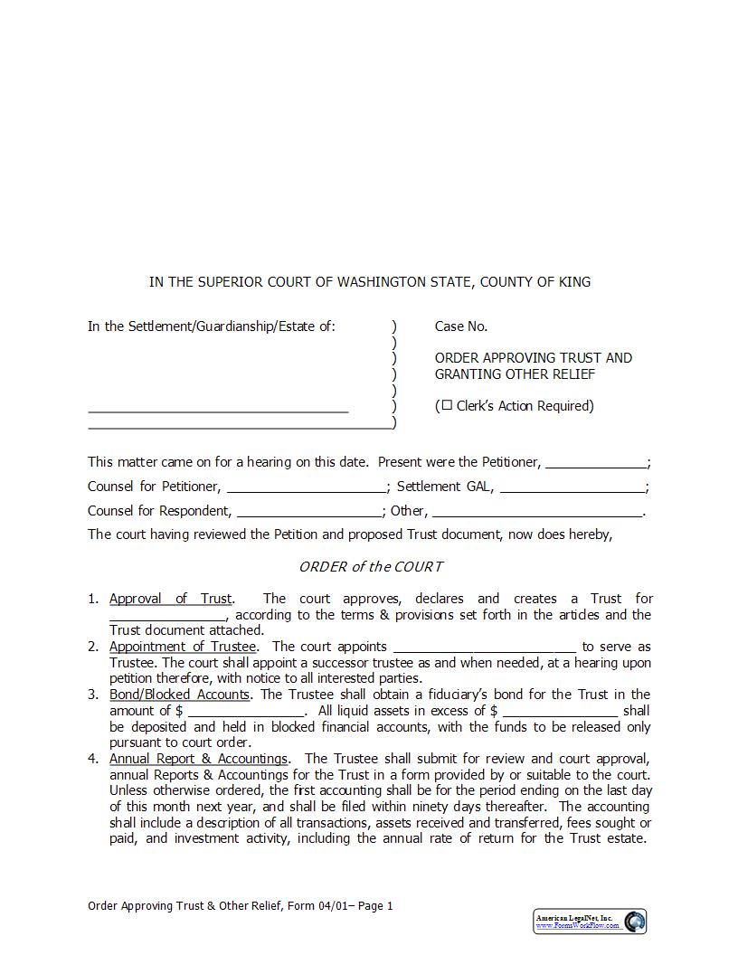 Order Approving Trust And Granting Other Relief | Pdf Fpdf Docx | Washington