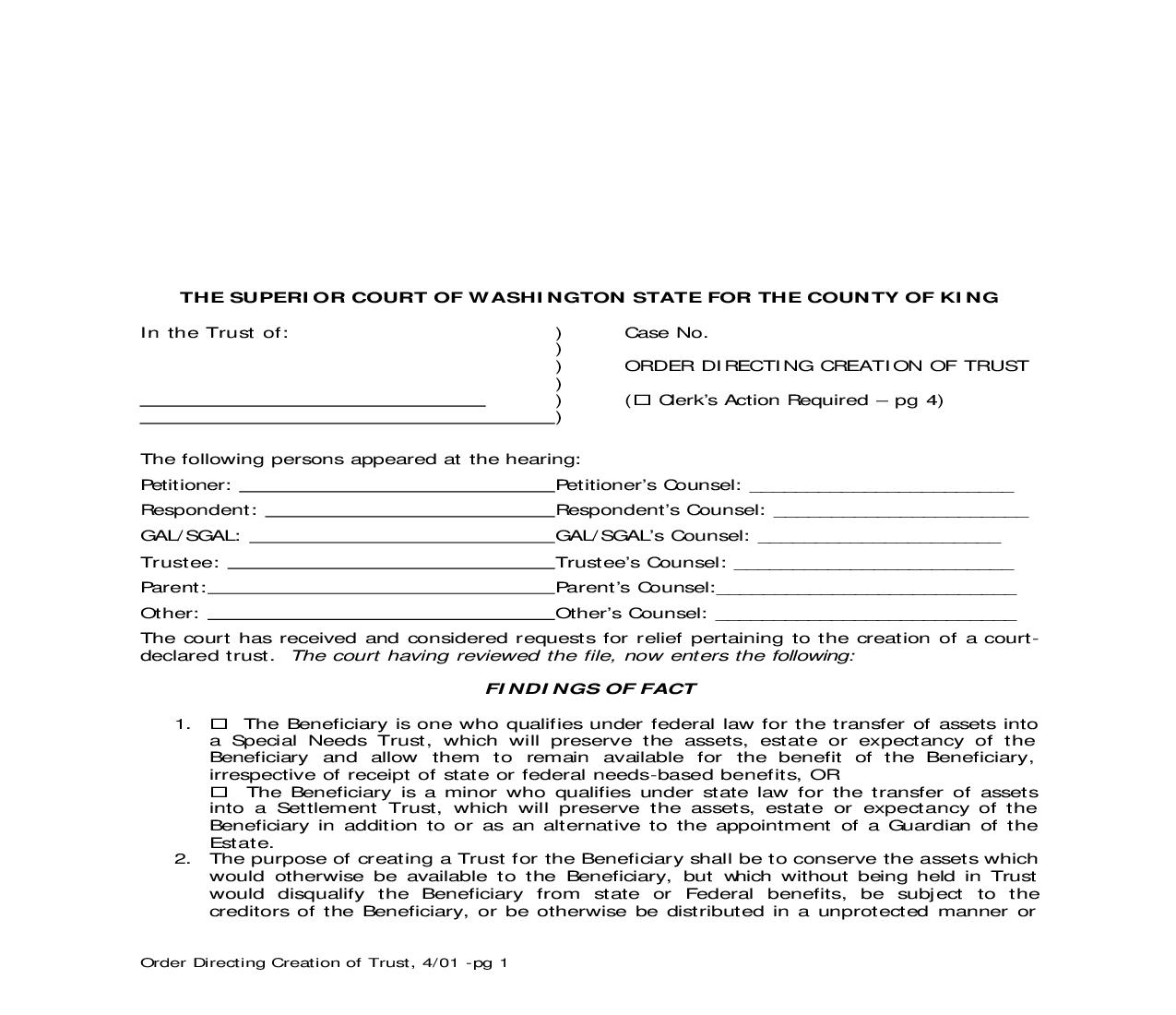 Order Directing Creation Of Trust | Pdf Fpdf Doc Docx | Washington