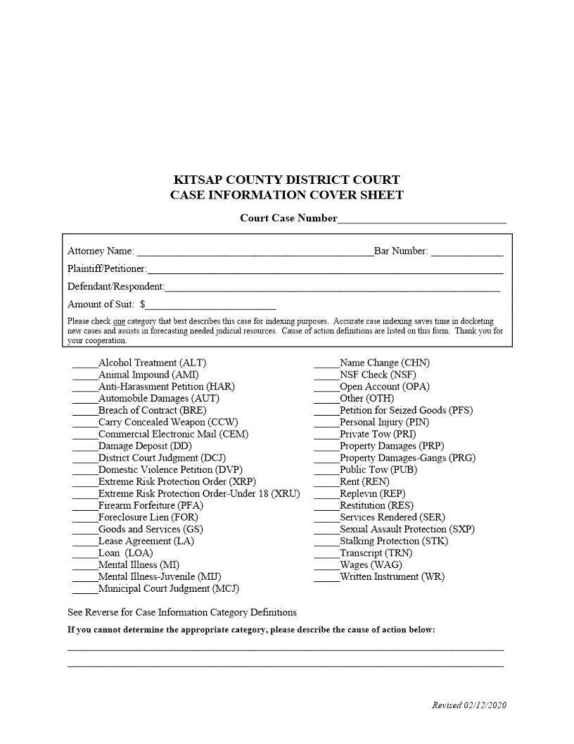 Case Information Cover Sheet | Pdf Fpdf Doc Docx | Washington