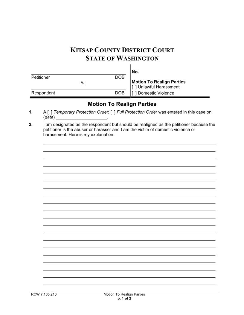 Motion To Realign Parties | Pdf Fpdf Docx | Washington