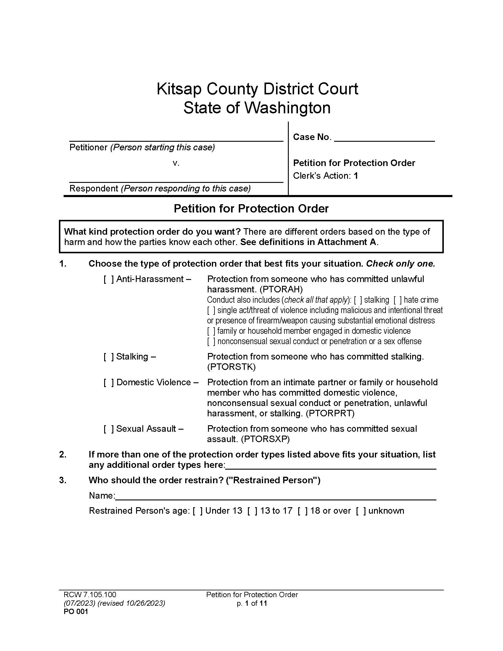 Petition For Protection Order | Pdf Fpdf Docx | Washington