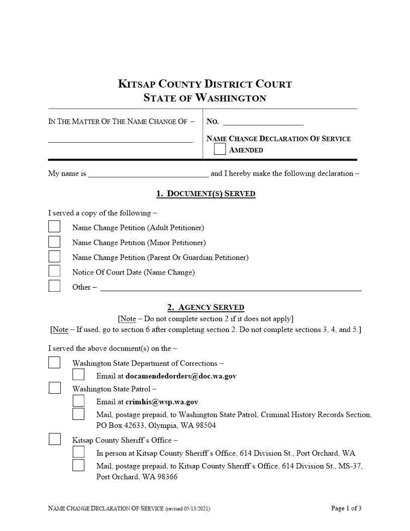 Name Change Declaration Of Service | Pdf Fpdf Docx | Washington