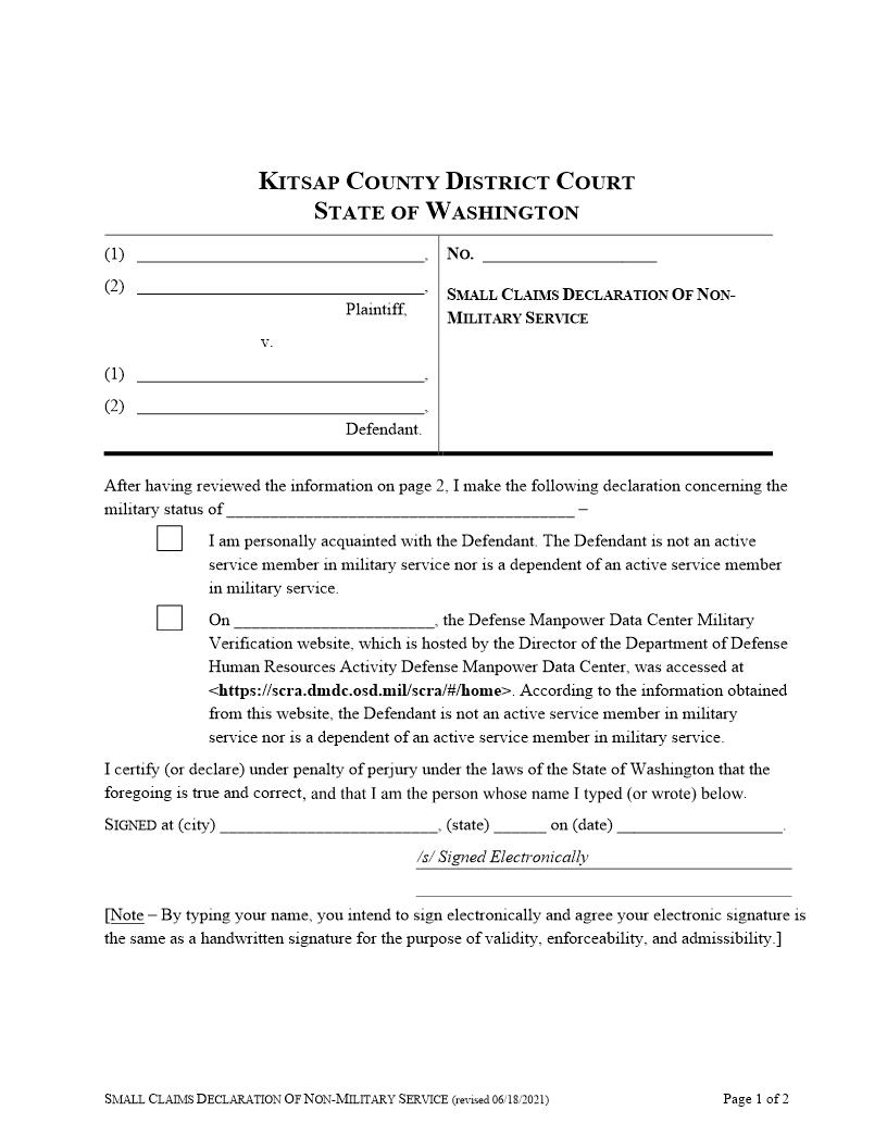 Declaration Of Non Military Service | Pdf Fpdf Doc Docx | Washington