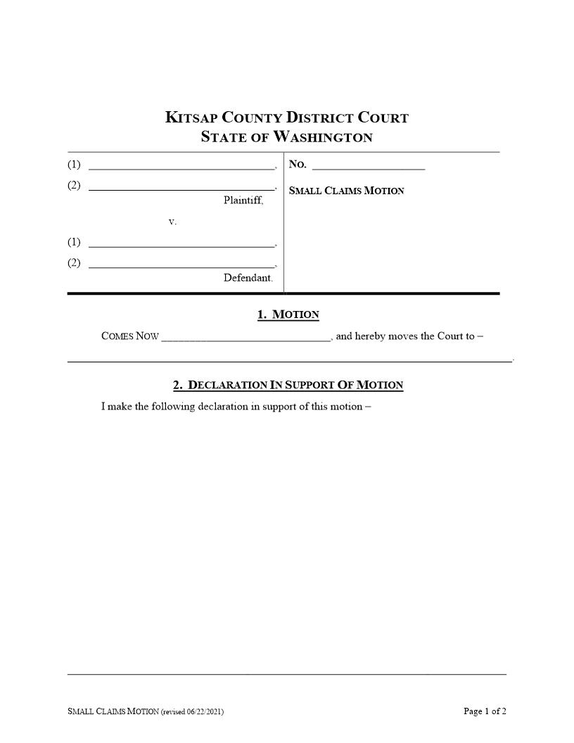 Small Claims Motion | Pdf Fpdf Docx | Washington