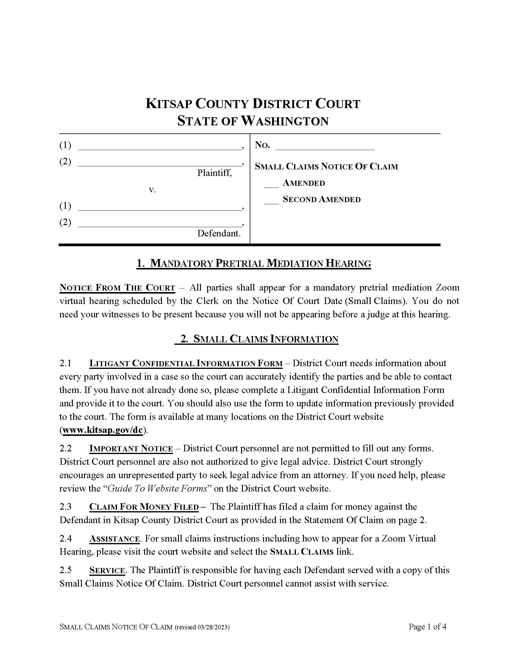 Small Claims Notice Of Claim | Pdf Fpdf Doc Docx | Washington