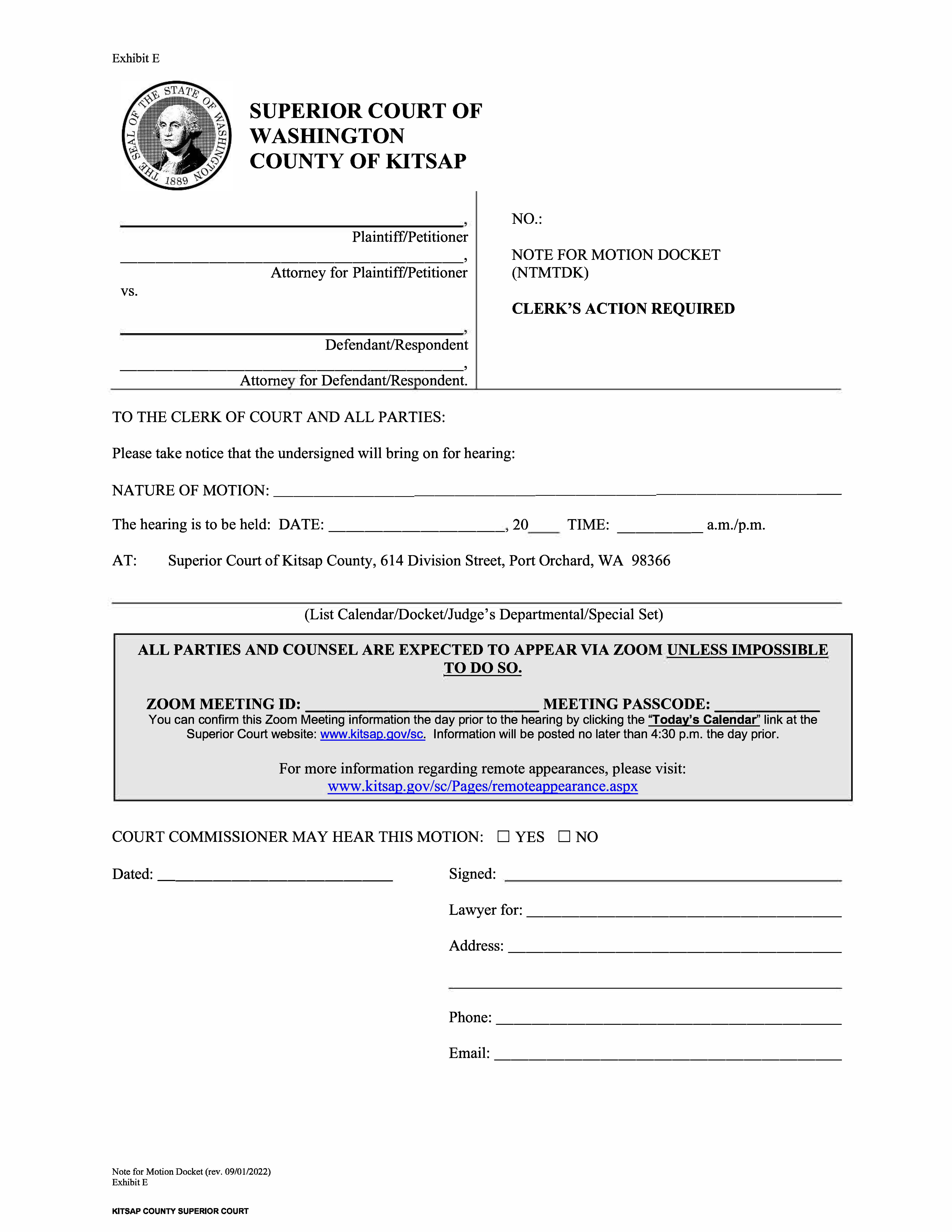 Note For Motion Docket | Pdf Fpdf Doc Docx | Washington