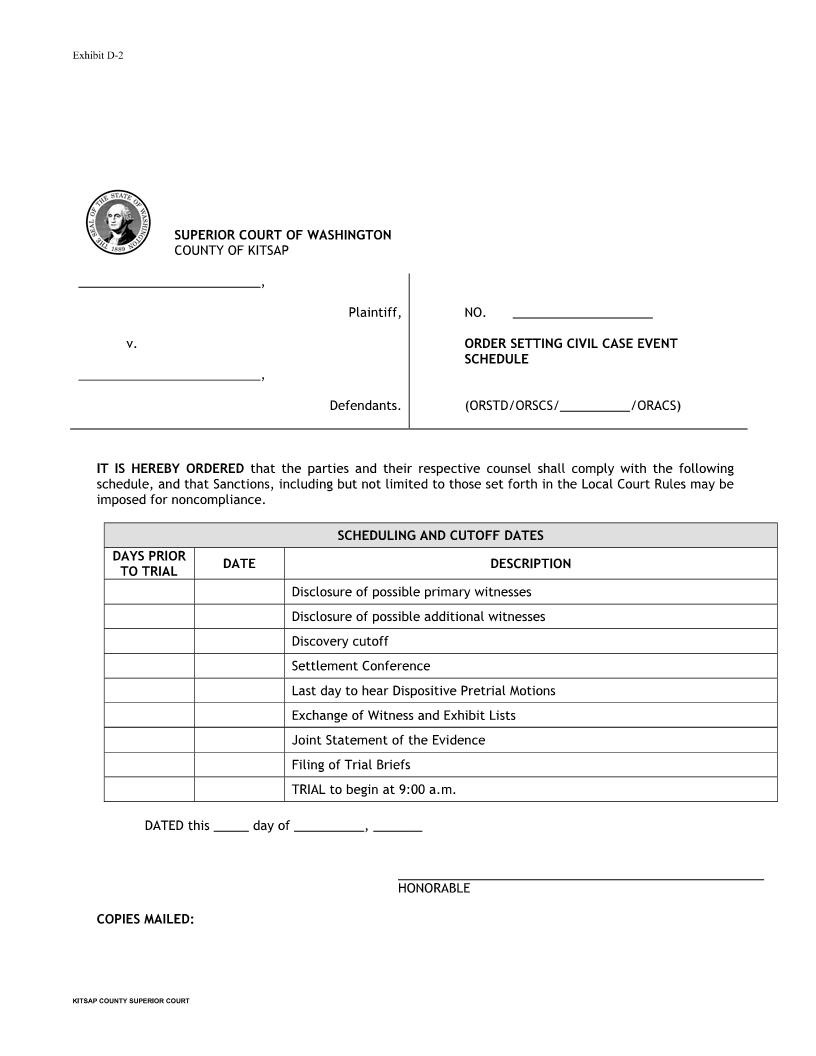 Order Setting Civil Case Event Schedule {Exhibit D-2} | Pdf Fpdf Docx | Washington