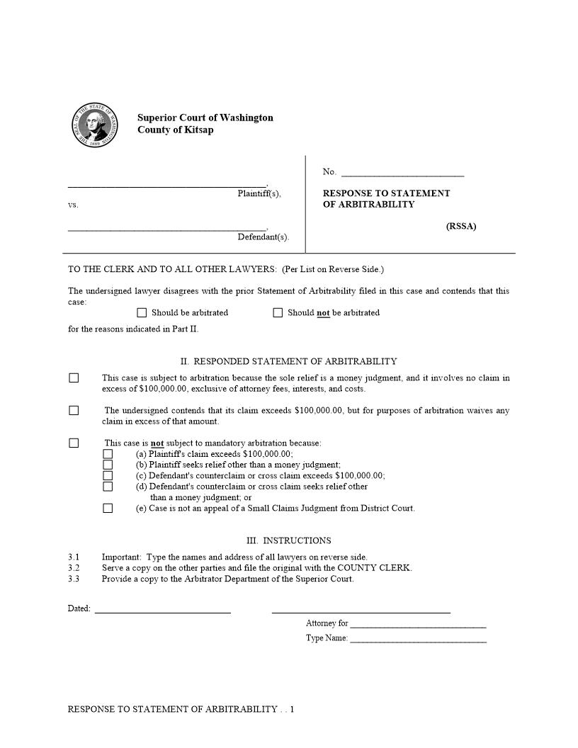 Response To Statement Of Arbitrability | Pdf Fpdf Doc Docx | Washington