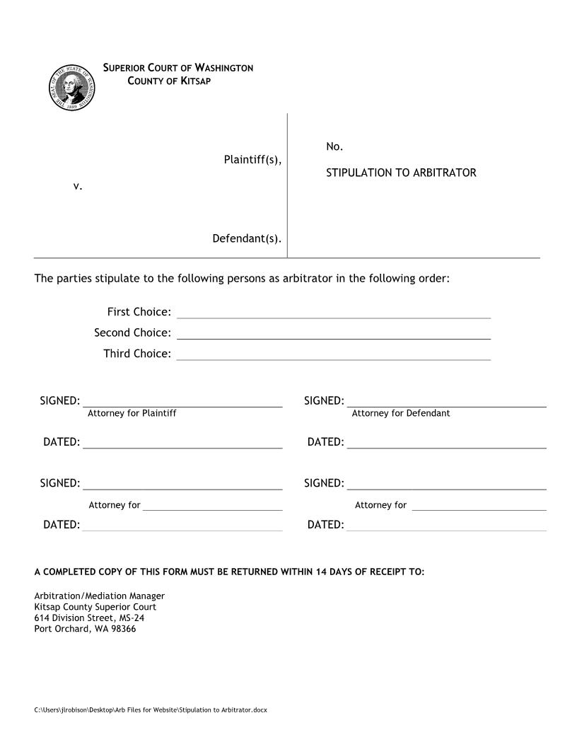 Stipulation To Arbitrator | Pdf Fpdf Doc Docx | Washington