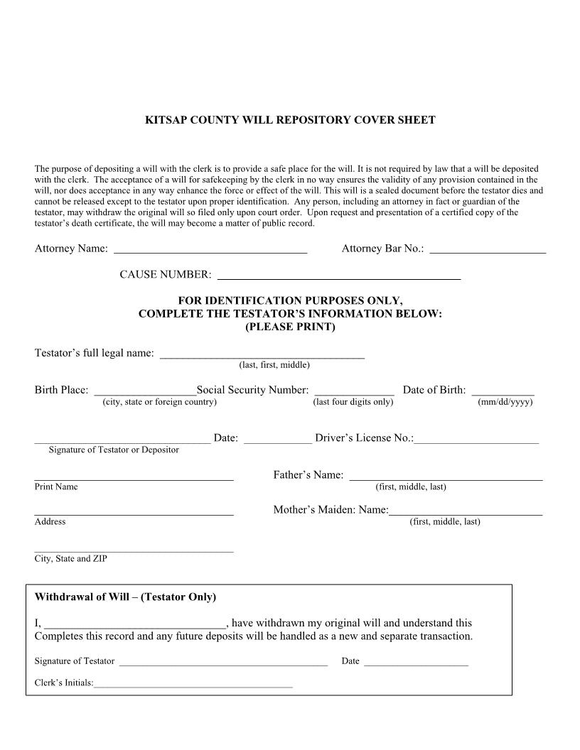 Will Repository Cover Sheet | Pdf Fpdf Docx | Washington