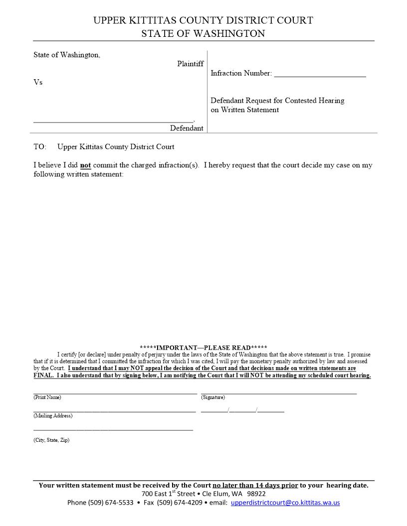 Defendant Request For Contested Hearing | Pdf Fpdf Docx | Washington