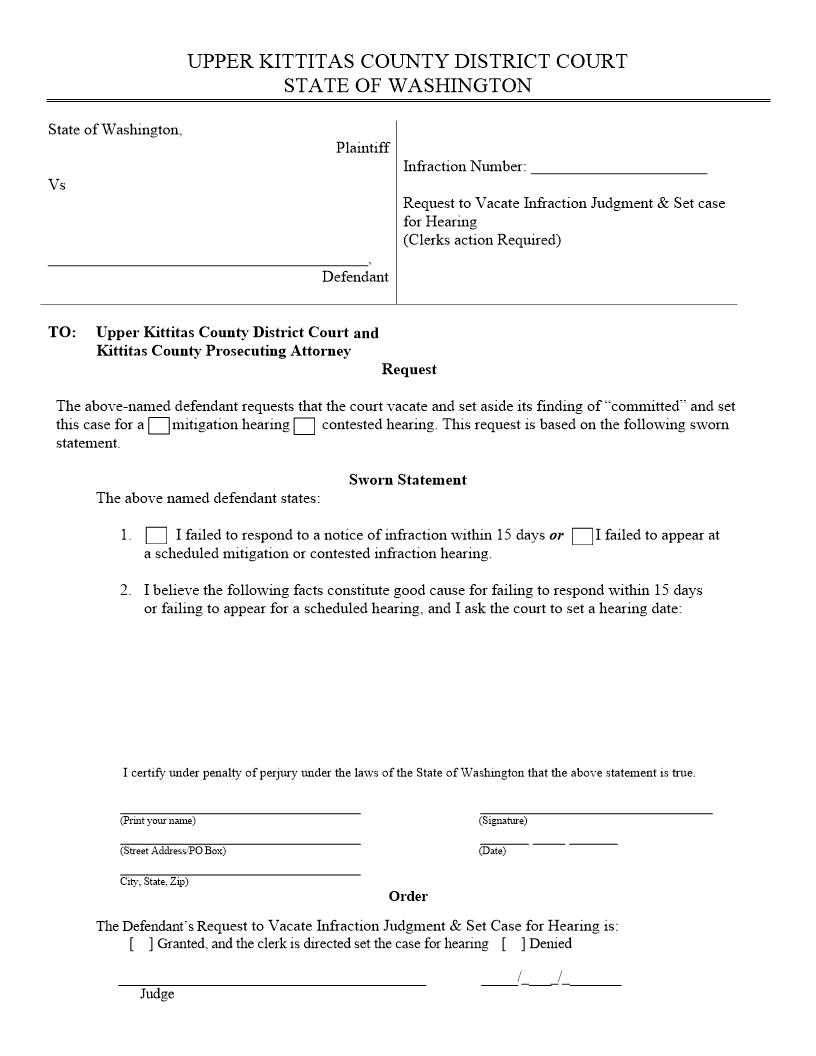 Request To Vacate Infraction Judgment | Pdf Fpdf Docx | Washington