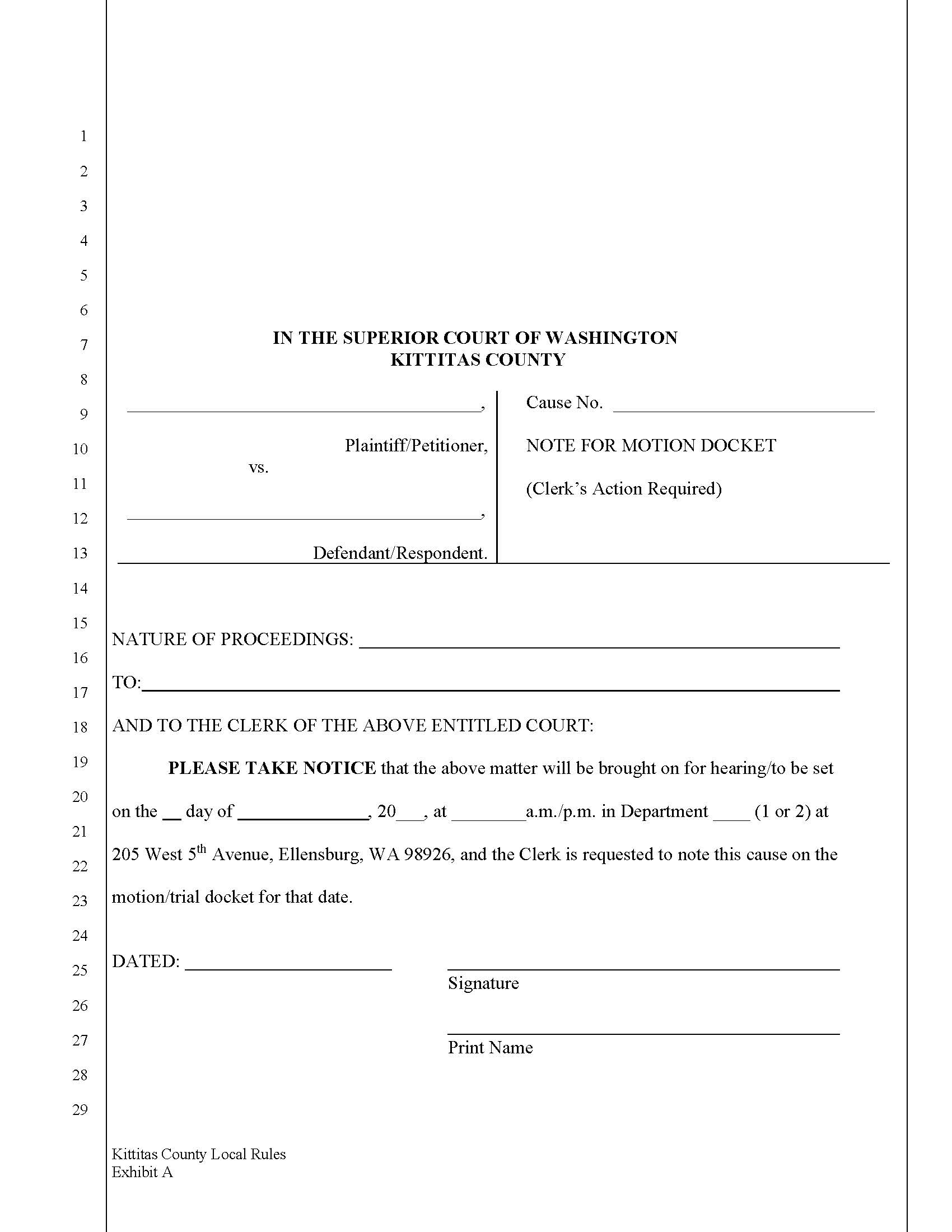 Note For Motion Docket | Pdf Fpdf Doc Docx | Washington