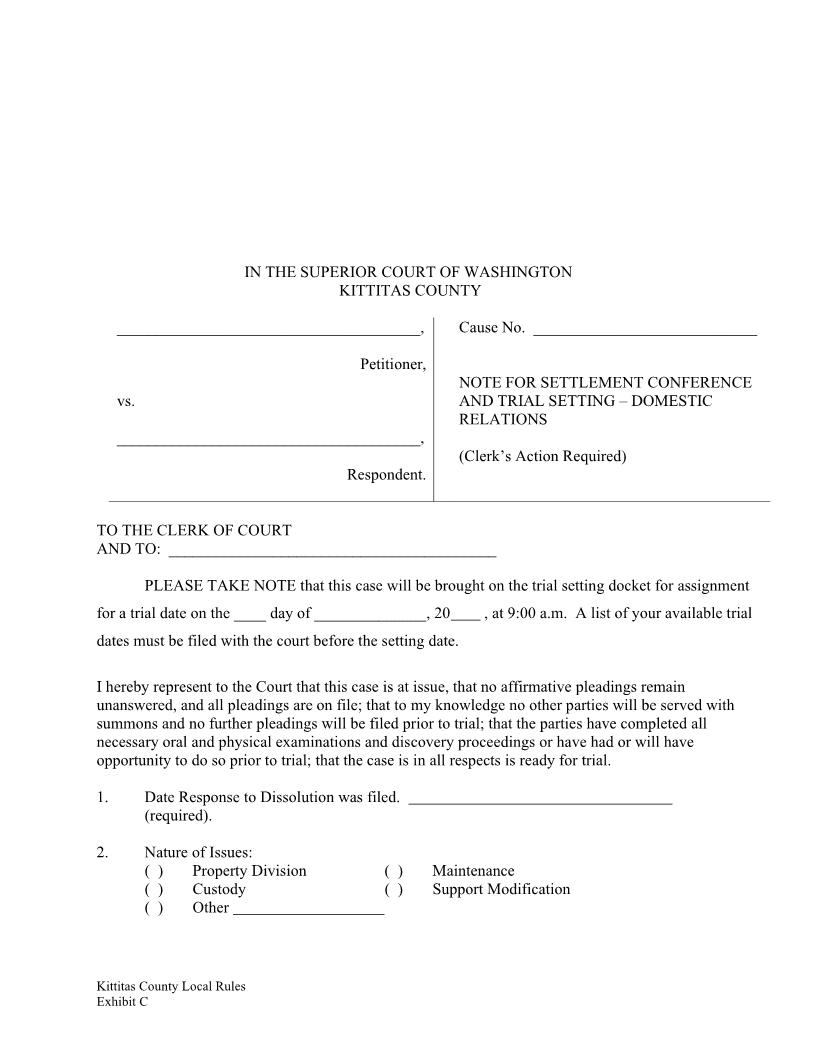 Note For Settlement Conference And Trial Setting | Pdf Fpdf Doc Docx | Washington