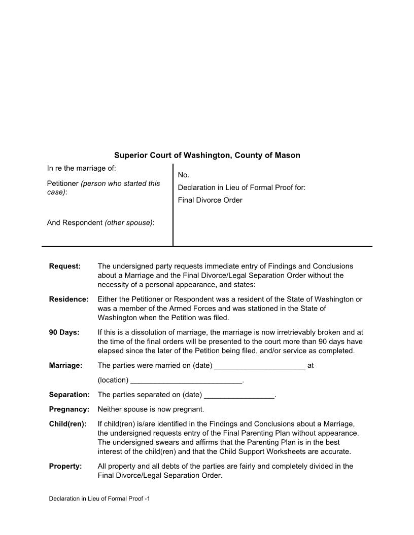 Declaration In Lieu Of Formal Proof | Pdf Fpdf Docx | Washington