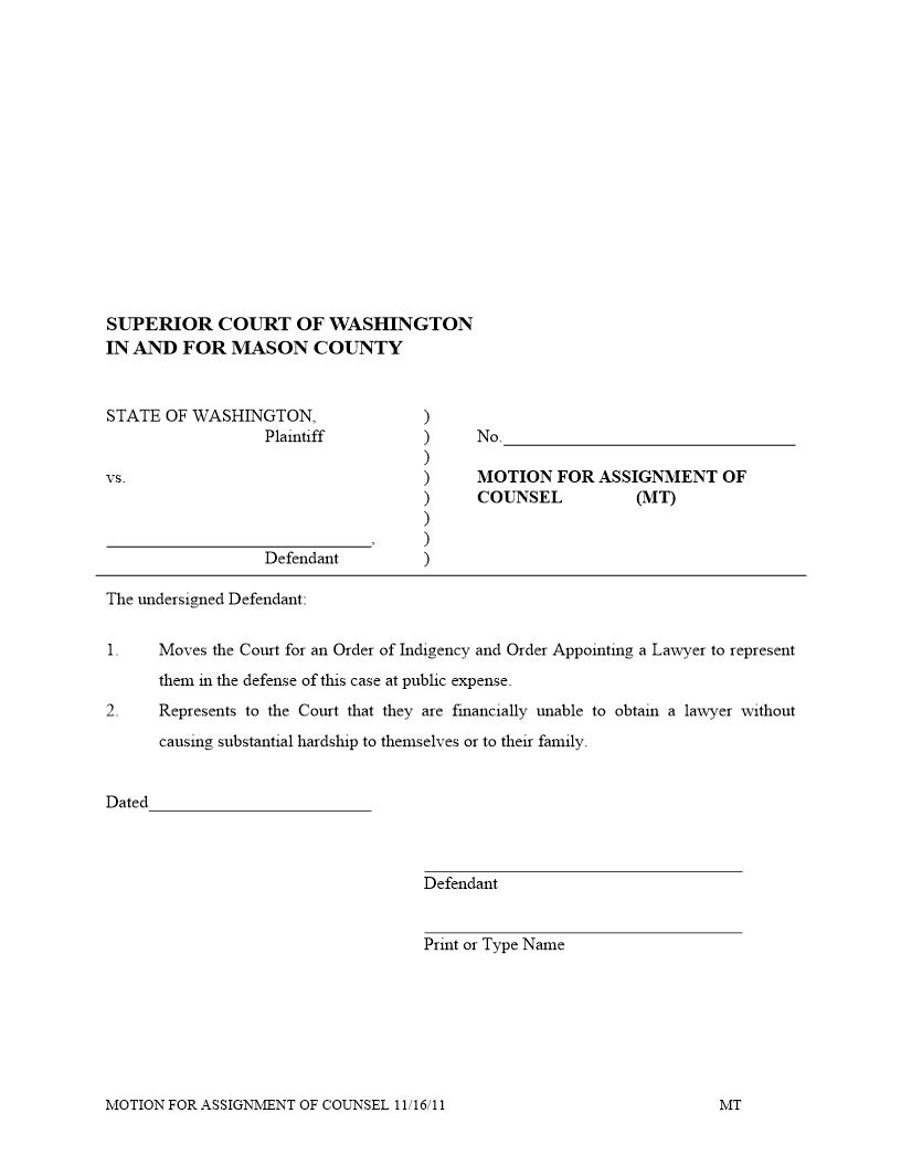 Motion For Attorney | Pdf Fpdf Docx | Washington
