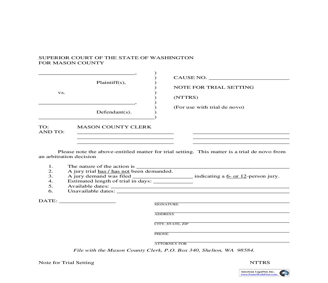 Note For Trial Setting | Pdf Fpdf Doc Docx | Washington