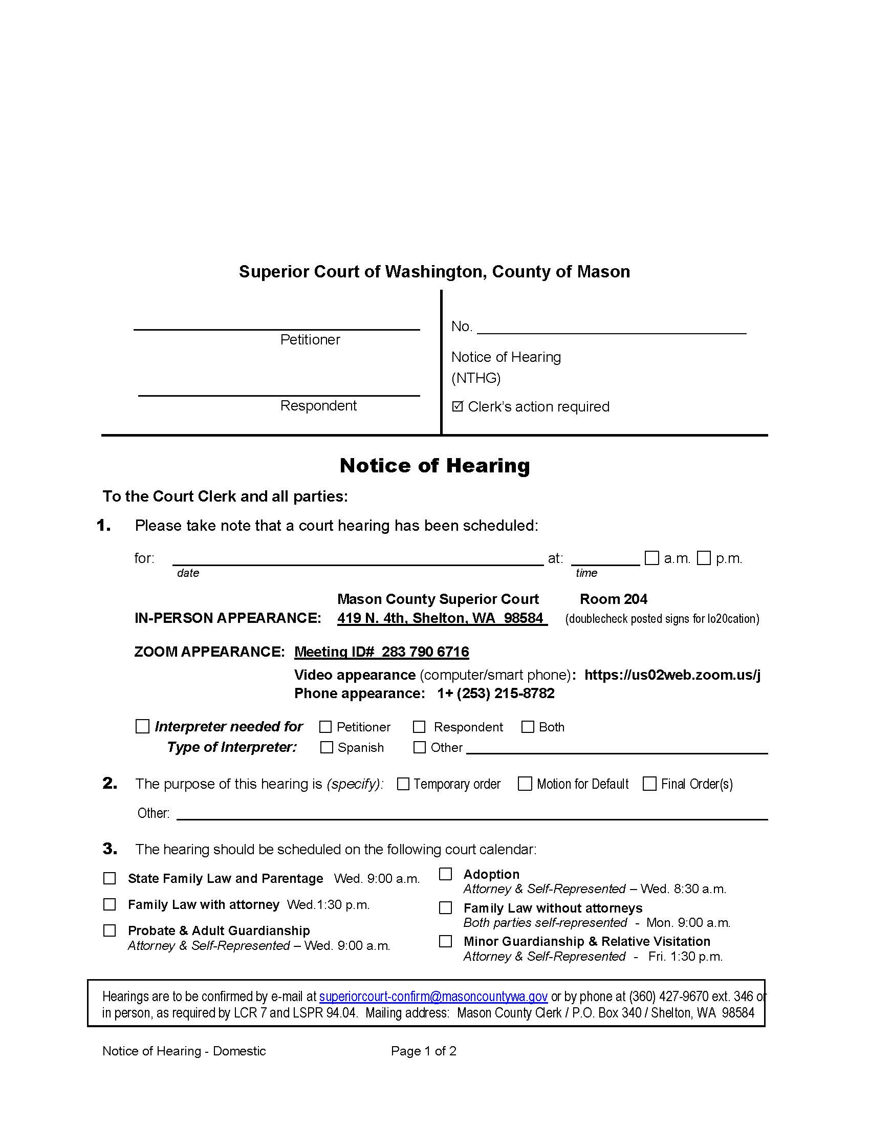 Notice Of Hearing Domestic | Pdf Fpdf Docx | Washington