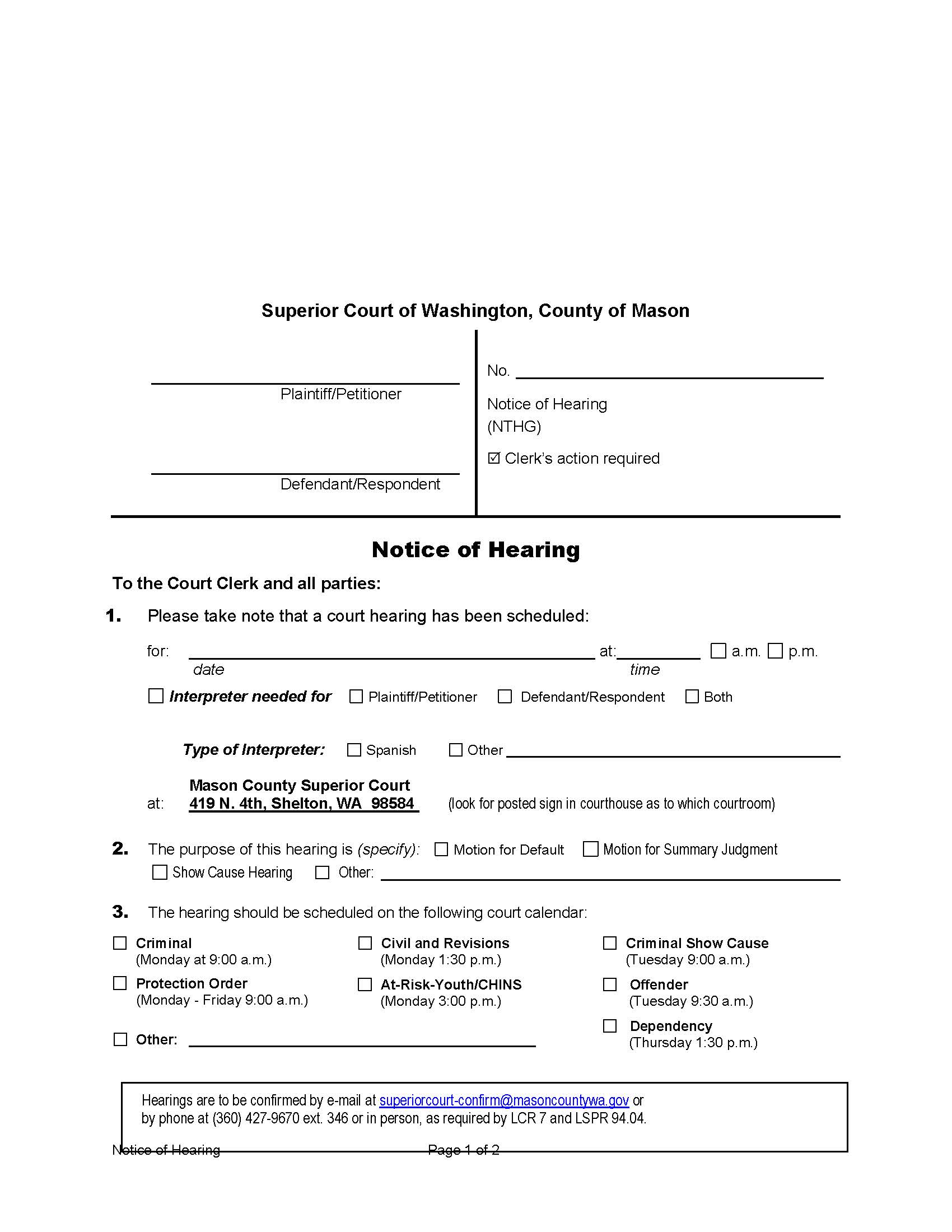 Notice Of Hearing | Pdf Fpdf Docx | Washington