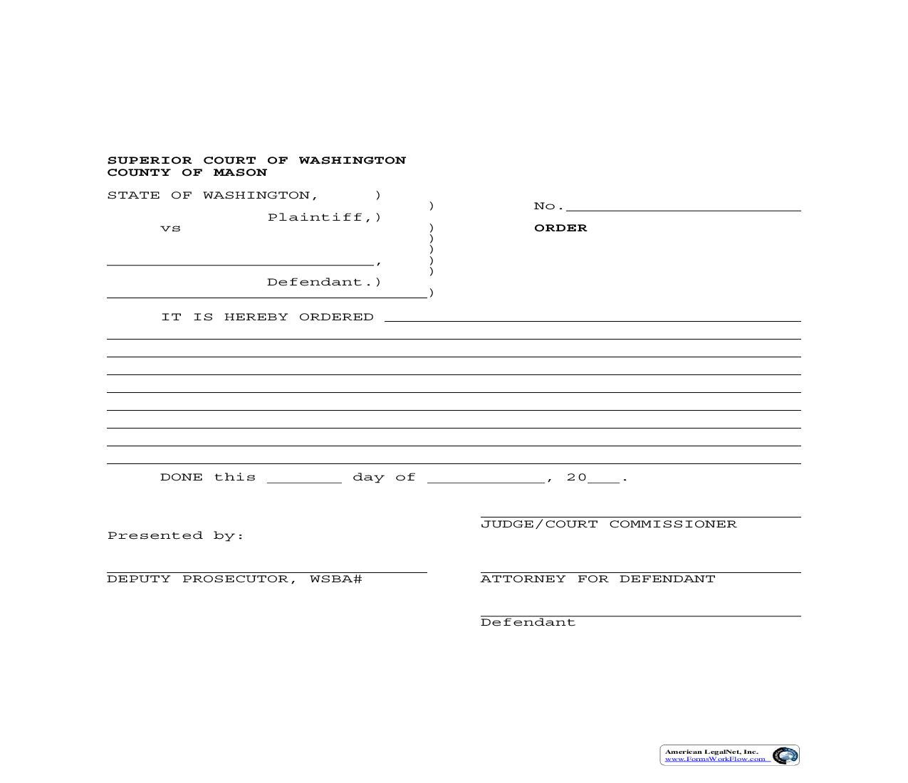 Order (Blank) | Pdf Fpdf Doc Docx | Washington