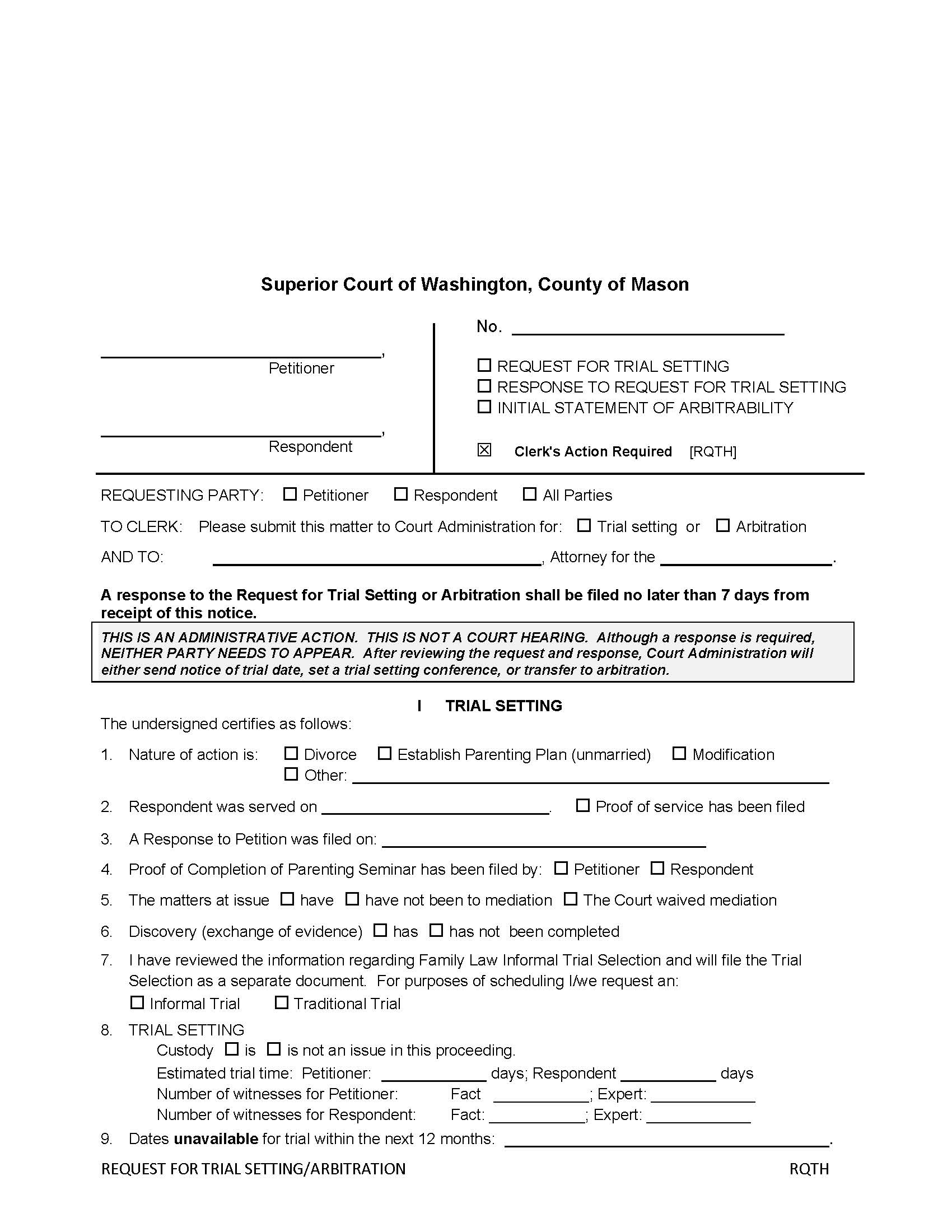 Request For Trial Arbitration | Pdf Fpdf Docx | Washington