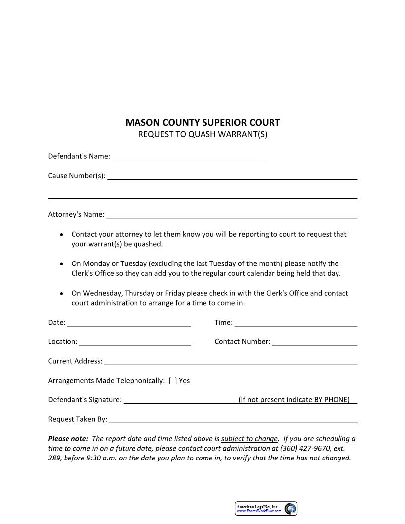 Request To Quash Warrant | Pdf Fpdf Docx | Washington