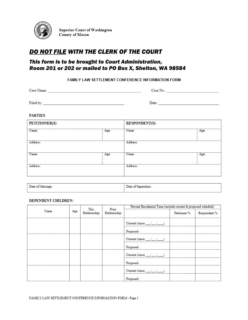 Settlement Conference Information Form | Pdf Fpdf Docx | Washington
