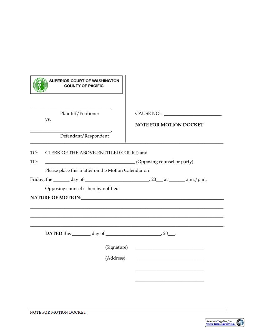 Note For Motion Docket | Pdf Fpdf Docx | Washington