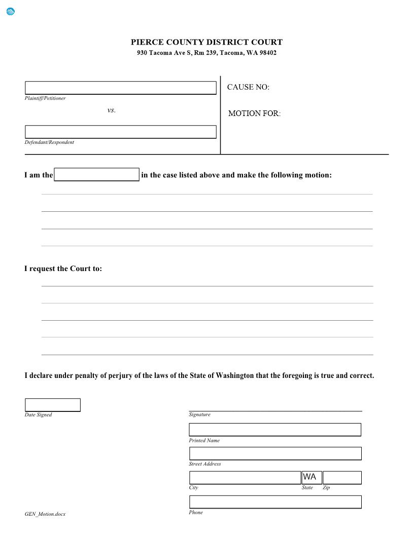 Motion With Declaration | Pdf Fpdf Docx | Washington