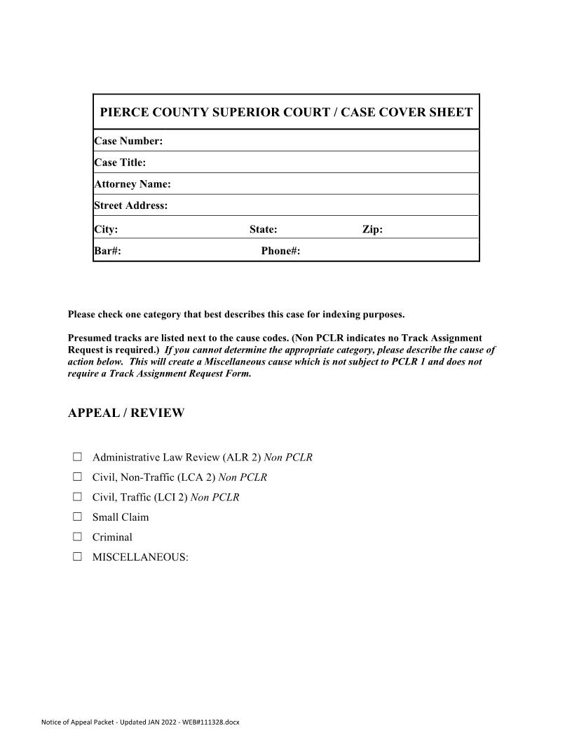 Case Cover Sheet | Pdf Fpdf Docx | Washington