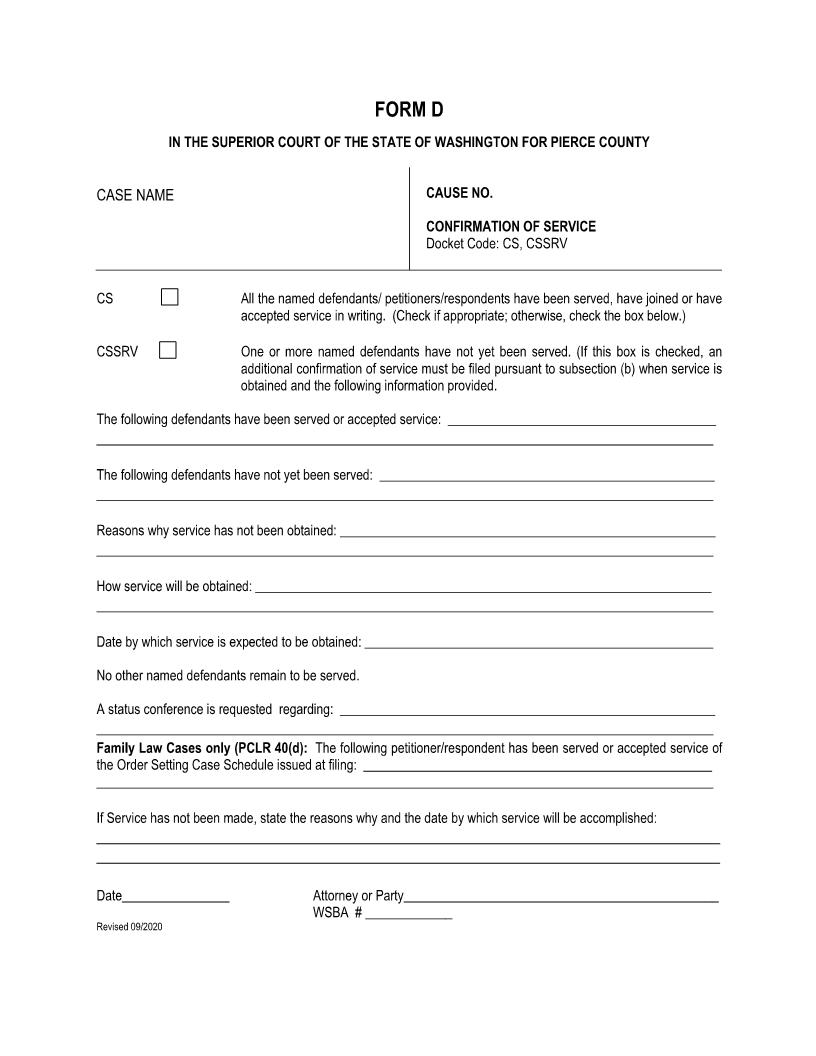 Confirmation Of Service | Pdf Fpdf Doc Docx | Washington