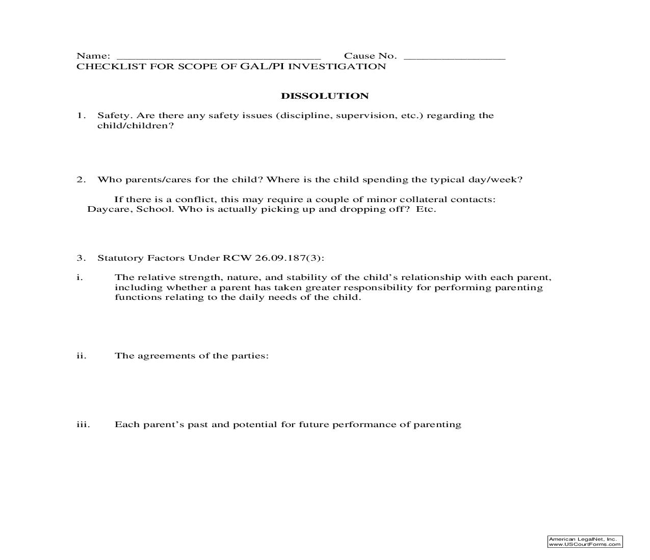 Dissolution Checklist For Scope Of GAL-PI Investigation | Pdf Fpdf Doc Docx | Washington