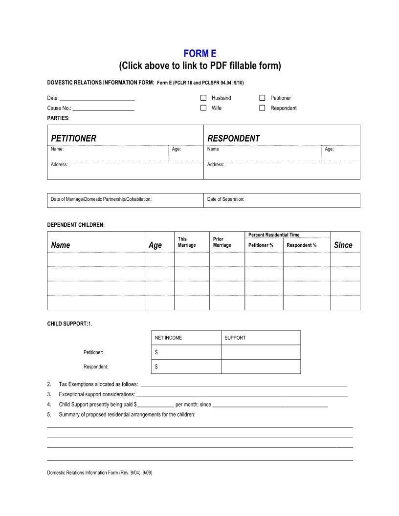 Domestic Relations Information Form | Pdf Fpdf Doc Docx | Washington