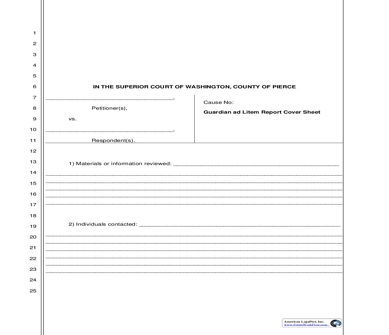 Guardian Ad Litem Report Cover Sheet | Pdf Fpdf Doc Docx | Washington