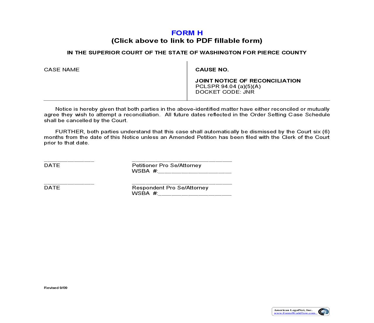 Joint Notice Of Reconciliation | Pdf Fpdf Doc Docx | Washington