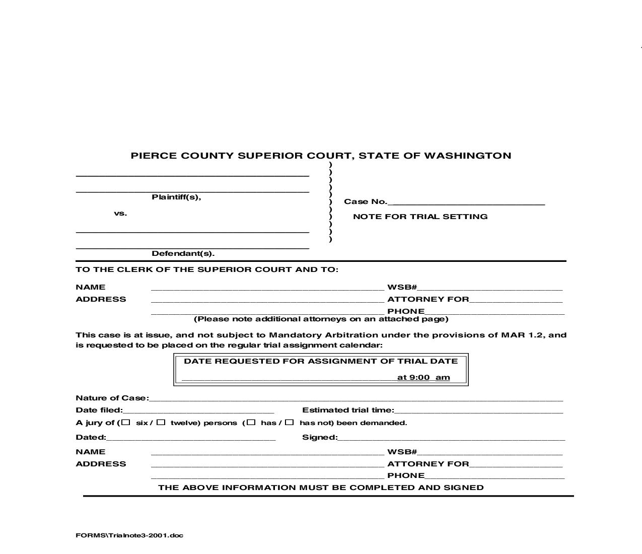 Note For Trial Setting | Pdf Fpdf Doc Docx | Washington