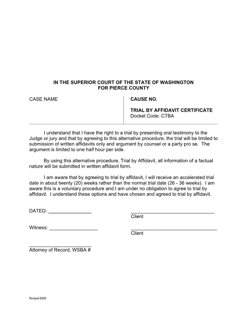 Trial By Affidavit Certificate | Pdf Fpdf Doc Docx | Washington
