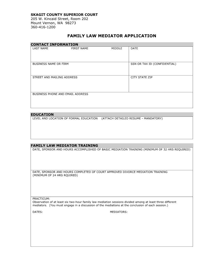 Family Law Mediator Application | Pdf Fpdf Doc Docx | Washington