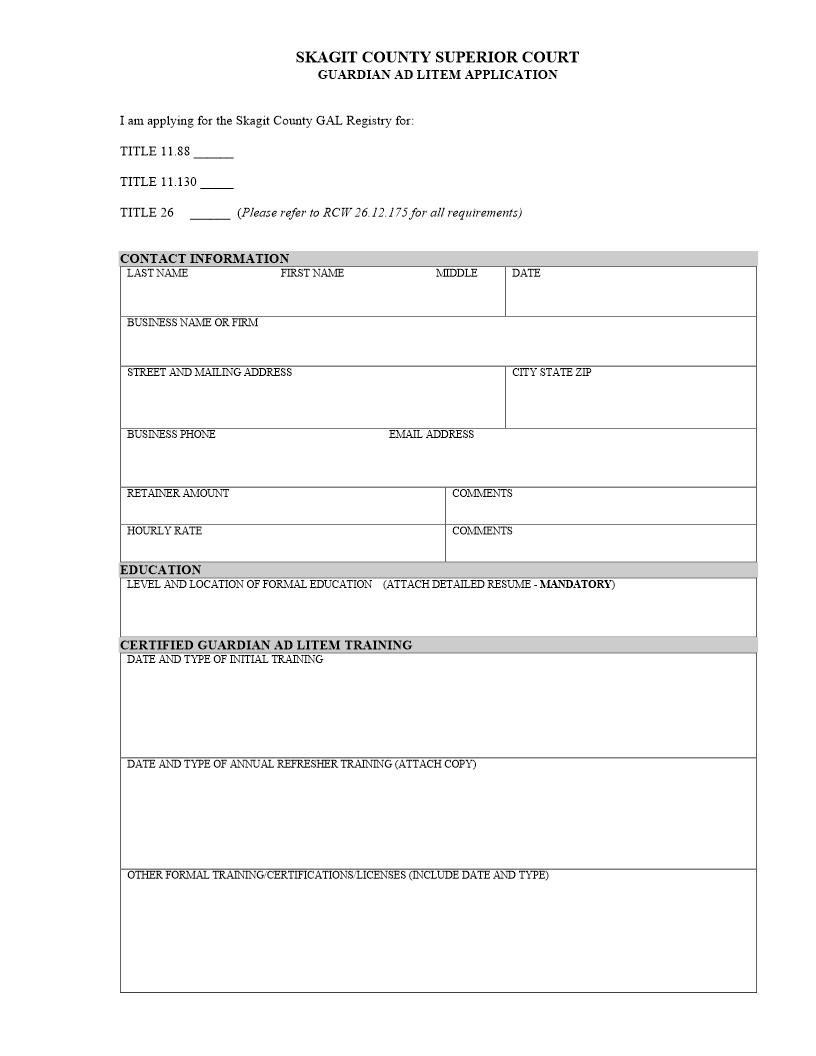 Guardian Ad Litem Application | Pdf Fpdf Doc Docx | Washington
