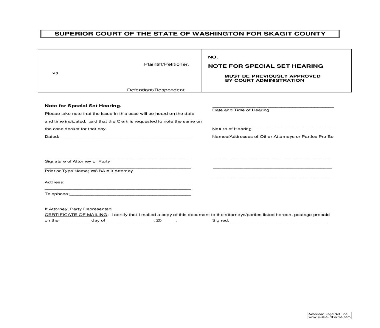 Note For Special Set Hearing | Pdf Fpdf Doc Docx | Washington