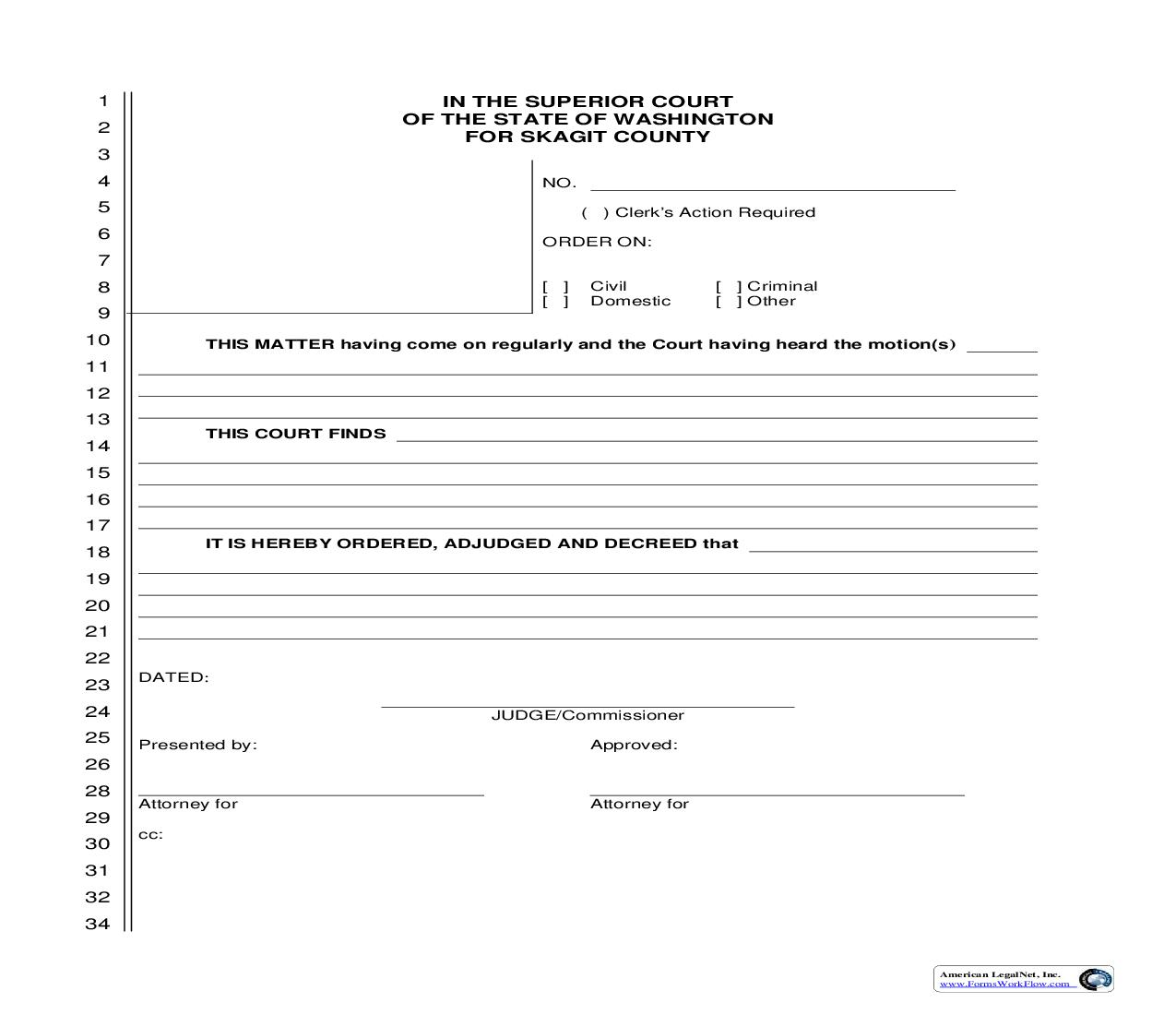 Order (Blank) | Pdf Fpdf Doc Docx | Washington